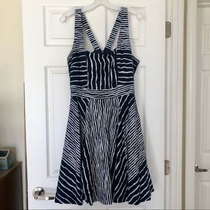 Navy striped Eva Mendes fit and flare sundress